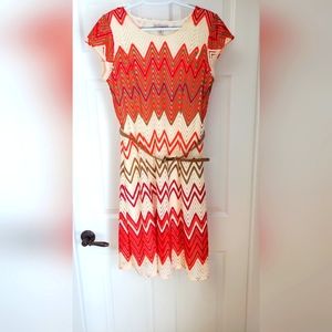 Dress Barn size 8 cocktail dress - cream, coral, tan and fuchsia chevron design